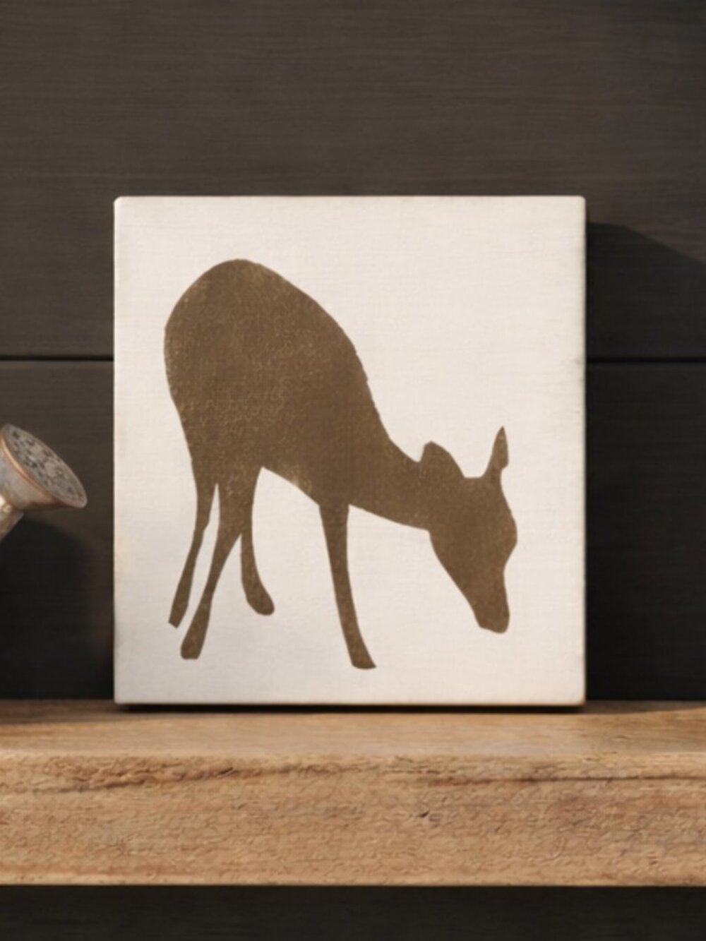 Rustic Deer Wood Block Decor | Handmade Woodland Shelf Sitter